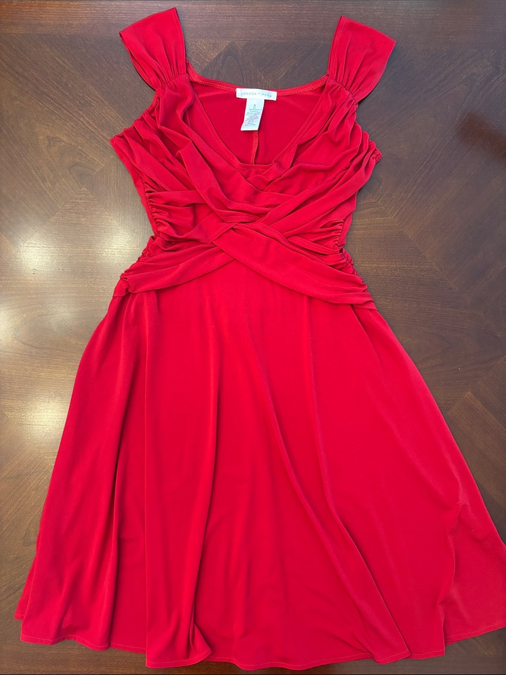 London Times Red Twist-Waist Midi Dress